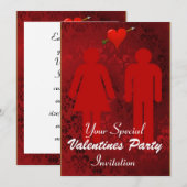 Invitation Fête des Valentines rouges amusante (Devant / Derrière)