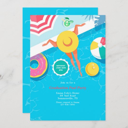 Invitation Fête d'été à la piscine (Devant / Derrière)