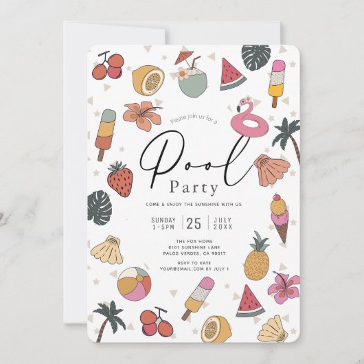 Invitation Fête d'été à la piscine pour adultes (Devant)