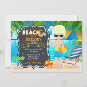 Invitation Fête d'été à la plage Anniversaire garçon tropical