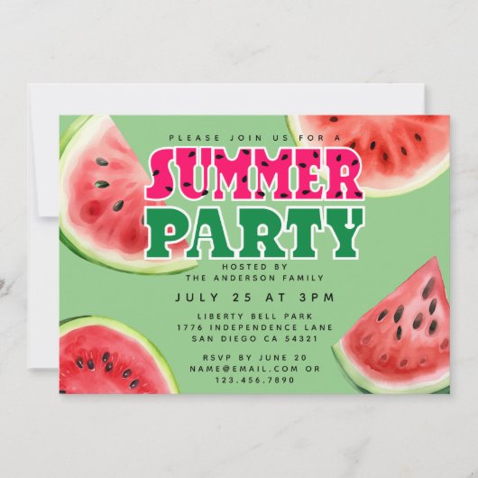 Invitation Fête d'été à l'aquarelle douce Horizontale (Devant)