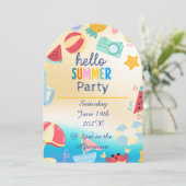 Invitation Fête d'été Anniversaire Plage colorée (Debout devant)