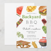 Invitation Fête d'été au barbecue de jardin (Devant / Derrière)