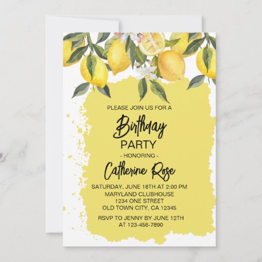 Invitation Fête d'été au citron botanique (Devant)