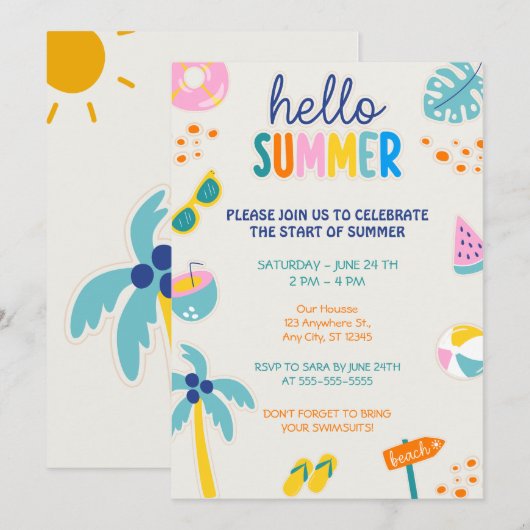 Invitation Fête d'été Bonjour  (Devant / Derrière)