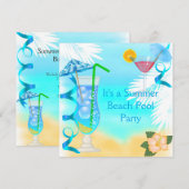Invitation Fête d'été Cocktail Bleu Plage (Devant / Derrière)