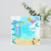 Invitation Fête d'été Cocktail Bleu Plage (Debout devant)