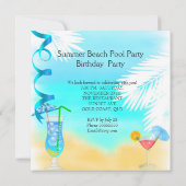 Invitation Fête d'été Cocktail Bleu Plage (Dos)