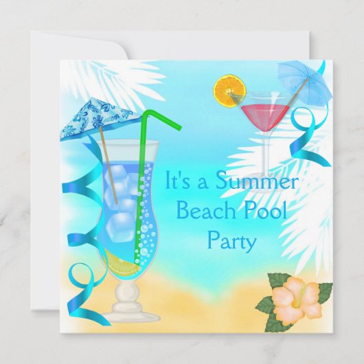 Invitation Fête d'été Cocktail Bleu Plage (Devant)