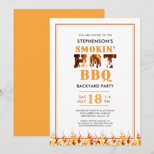 Invitation Fête d'été dans le jardin avec barbecue fumoir (Devant / Derrière)