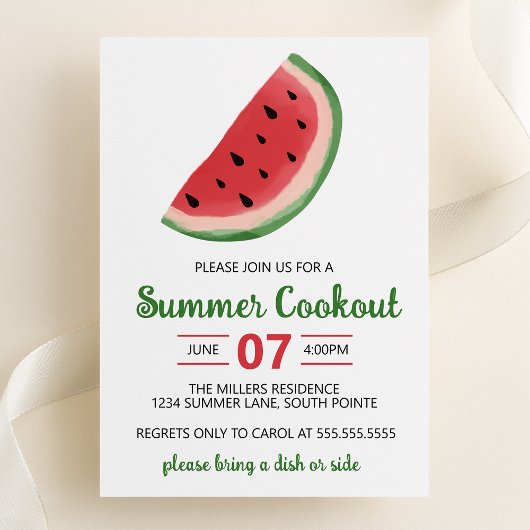 Invitation Fête d'été de barbecue à la pastèque à l'aquarelle