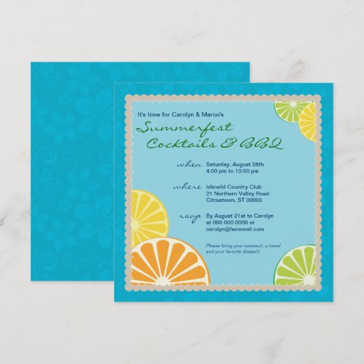 Invitation Fête d'été de Citrus (Devant / Derrière)
