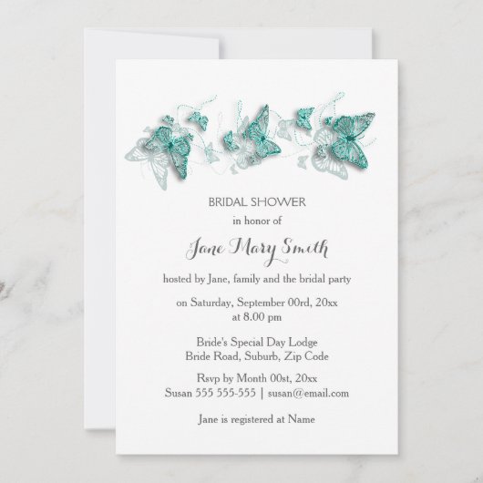 Invitation Fête d'été de la douche aux papillons (Devant)