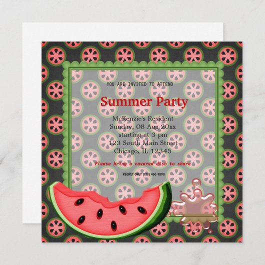 Invitation Fête d'été de la pastèque (Devant / Derrière)