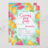 Invitation Fête d'été de la pastèque Palm Feuille (Devant / Derrière)
