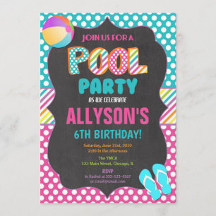 Invitation Fête d'été de la piscine fille d'anniversaire