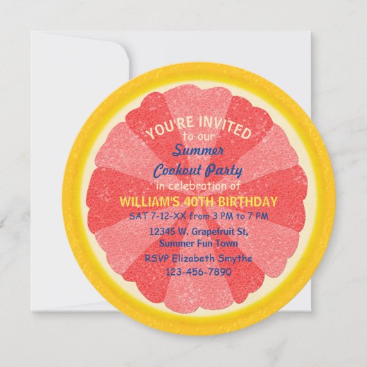 Invitation Fête d'été de la tranche de pamplemousse Cuisine o (Devant)