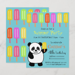 Invitation Fête d'été de Panda Bear avec des Popsicles