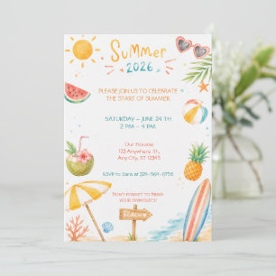 Invitation Fête d'été de plage à l'aquarelle Célébration