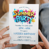 Invitation Fête d'été de style Graffiti jaune et bleu