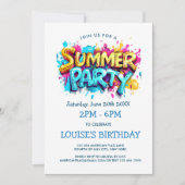 Invitation Fête d'été de style Graffiti jaune et bleu (Devant)