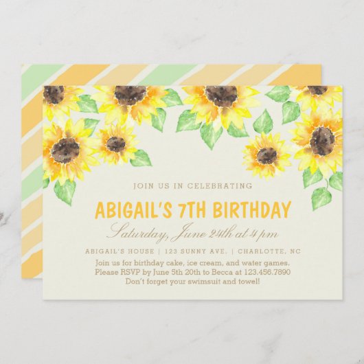 Invitation Fête d'été des tournesols (Devant / Derrière)