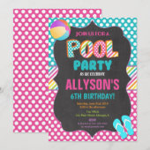 Invitation Fête d'été fête de la piscine fille d'anniversaire (Devant / Derrière)