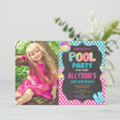 Invitation Fête d'été fête de la piscine photo d'anniversaire (Debout devant)