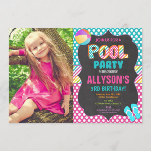 Invitation Fête d'été fête de la piscine photo d'anniversaire