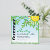 Invitation Fête d'été, Feuilles verts, Soleil Jaune (Debout devant)