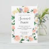 Invitation Fête d'été fleurons luxuriants corail blanc pêche (Debout devant)