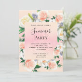 Invitation Fête d'été fleurons luxuriants corail rose (Debout devant)