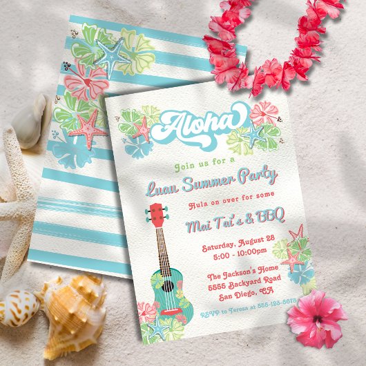 Invitation Fête d'été Fleurs Tropicales Luau Aloha