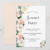 Invitation Fête d'été flush floraux blanc (Devant / Derrière)