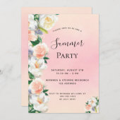 Invitation Fête d'été flush floraux blanc (Devant / Derrière)