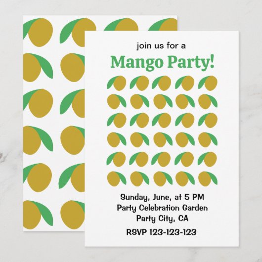 Invitation Fête d'été Mango Fruit Tropical (Devant / Derrière)