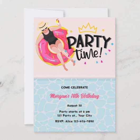 Invitation Fête d'été moderne Heure Fille Anniversaire (Devant)