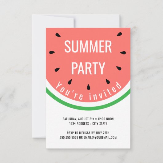 Invitation fête d'été pastèque (Devant)