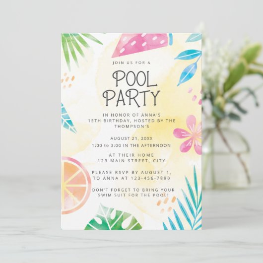 Invitation fête d'été piscine à l'aquarelle (Debout devant)