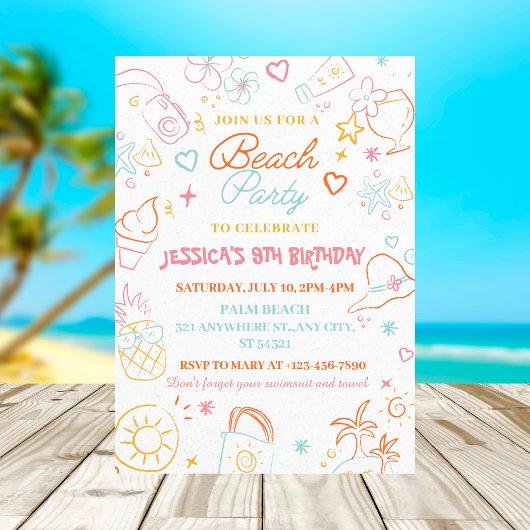 Invitation Fête d'été pour filles| Anniversaire de la plage c