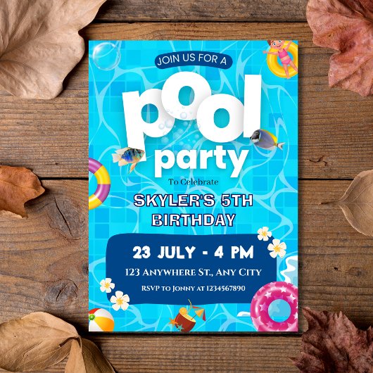 Invitation Fête d'été Splash Kids Pool Party Anniversaire