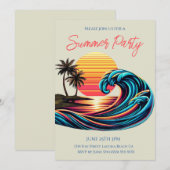 Invitation Fête d'été - Sunset Retro Surf Wave (Devant / Derrière)