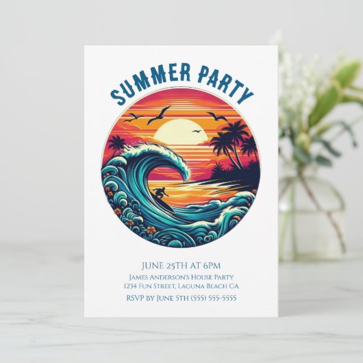 Invitation Fête d'été - Surfeur rétro (Debout devant)