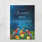 Invitation Fête d'été tropical bleu nuit parroquets (Devant)