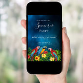 Invitation Fête d'été tropical bleu nuit parroquets