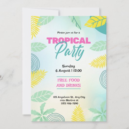 Invitation Fête d'été tropicale verte et jaune (Devant)