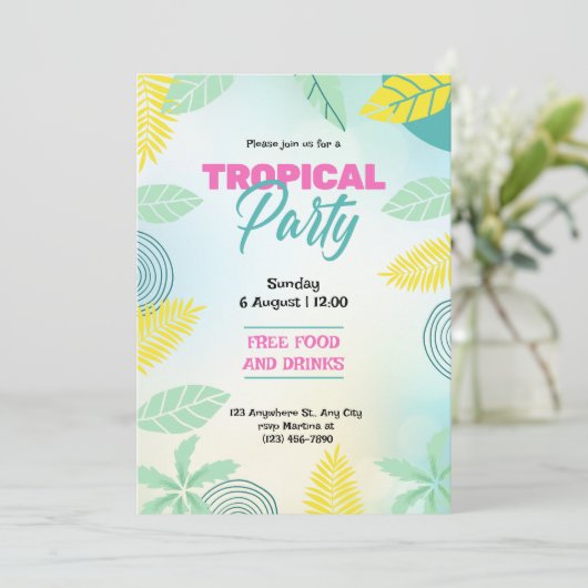 Invitation Fête d'été tropicale verte et jaune (Debout devant)