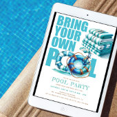 Invitation Fête d'été turquoise BYO Piscine Aquarelle