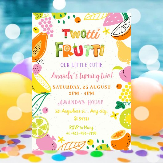 Invitation Fête d'été Twotti Frutti pour Filles Anniversaire