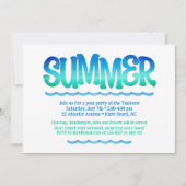 Invitation Fête d'été Vagues Bleues & Vertes à l'aquarelle Oc (Devant)